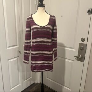 Free People Women's Purple Fair‎ Isle V-Neck Long Tunic Sweater Dress Medium